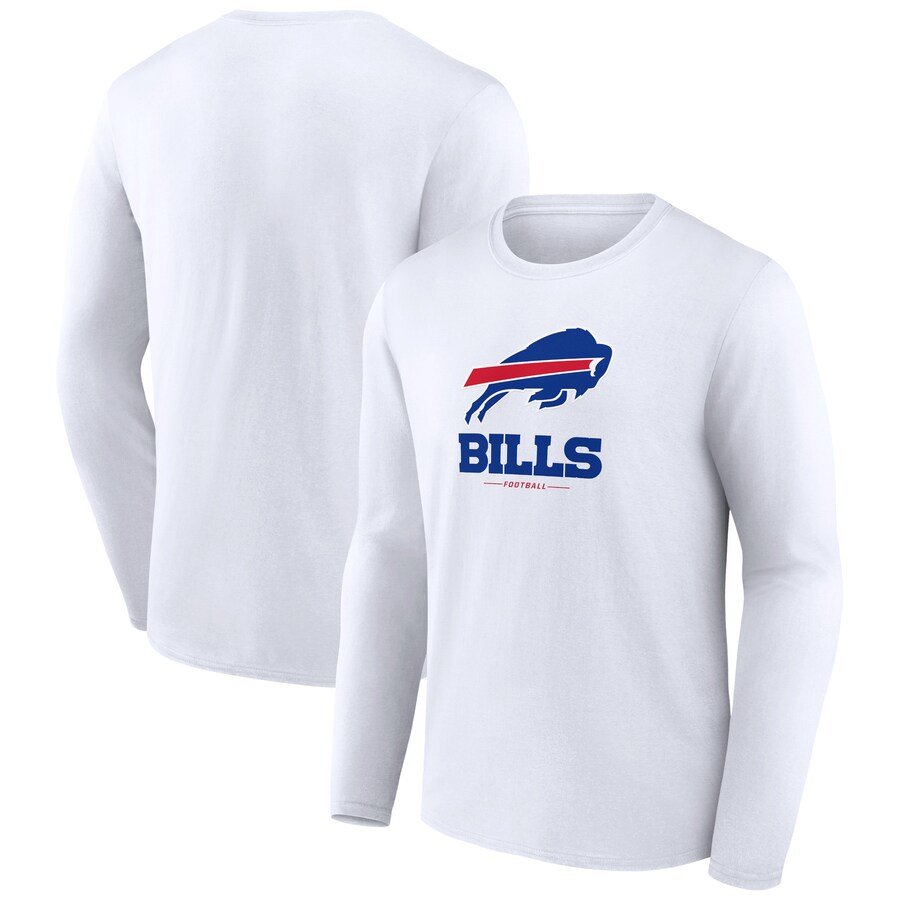 Men's Buffalo Bills White Logo Team Lockup Long Sleeve T-Shirt - ujerseystore