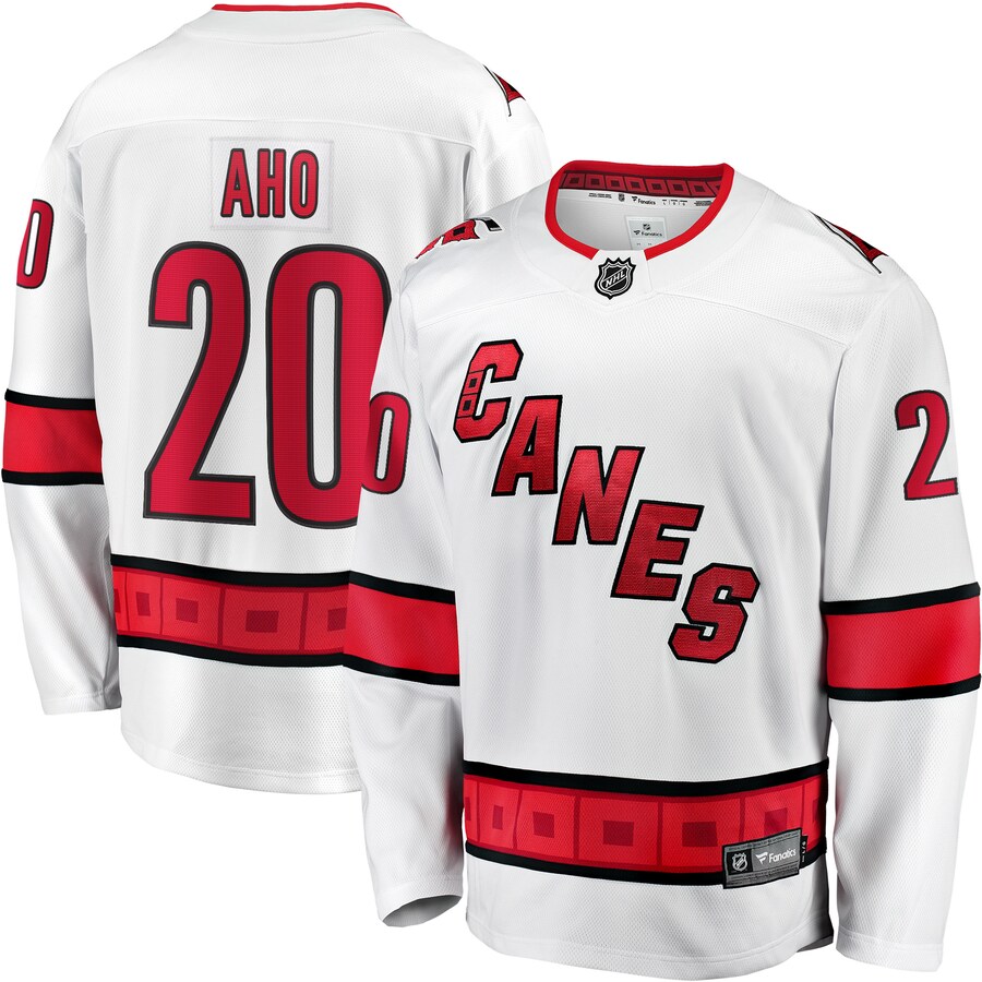 Men's Carolina Hurricanes Sebastian Aho Fanatics Branded White Away Premier Breakaway Player Jersey - ujerseystore