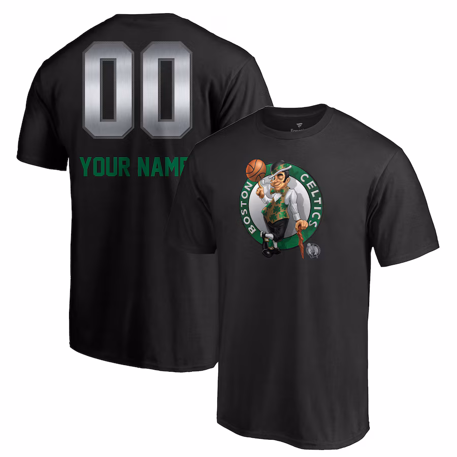 Men's Boston Celtics Black Midnight Mascot Personalized Name & Number T-Shirt - ujerseystore