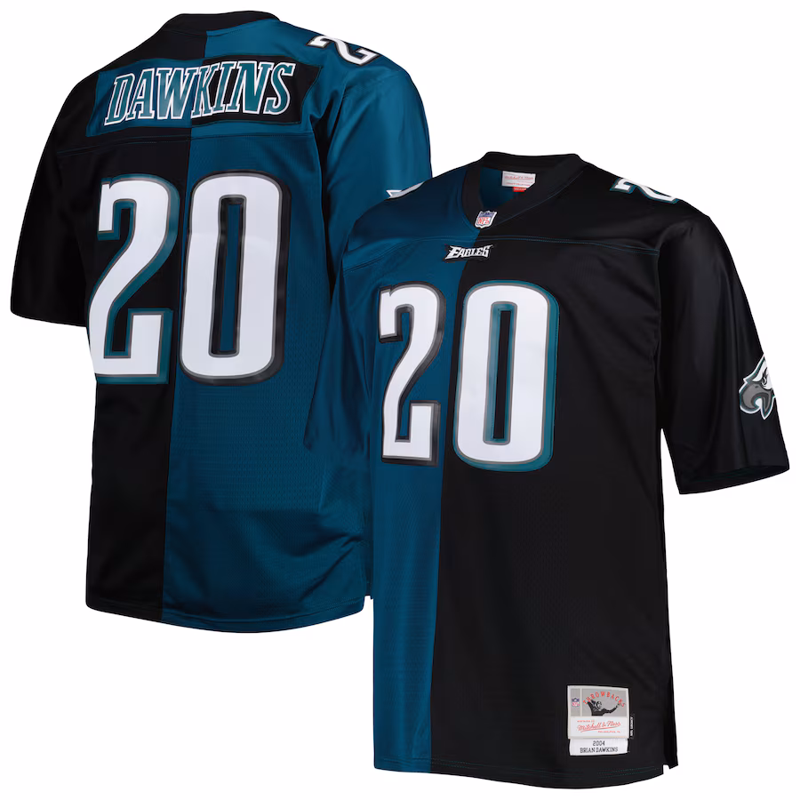 Men's Philadelphia Eagles Brian Dawkins Mitchell & Ness Midnight Green/Black Big & Tall Split Legacy Retired Player Replica Jersey - ujerseystore