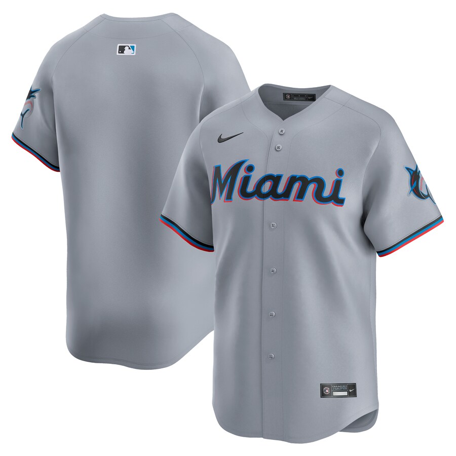Men's Miami Marlins  Nike Gray Road Limited Jersey - ujerseystore