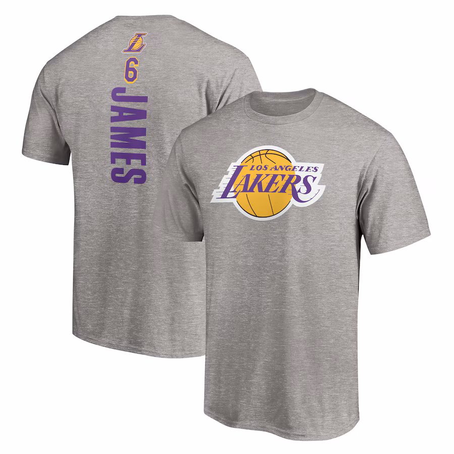 Men's Los Angeles Lakers LeBron James Heathered Gray #6 Playmaker Name & Number T-Shirt - ujerseystore