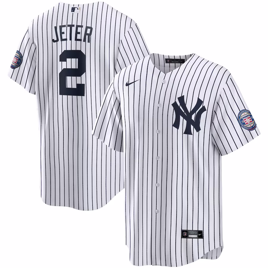 Men's New York Yankees Derek Jeter Nike White/Navy 2020 Hall of Fame Induction Home Replica Player Name Jersey - ujerseystore