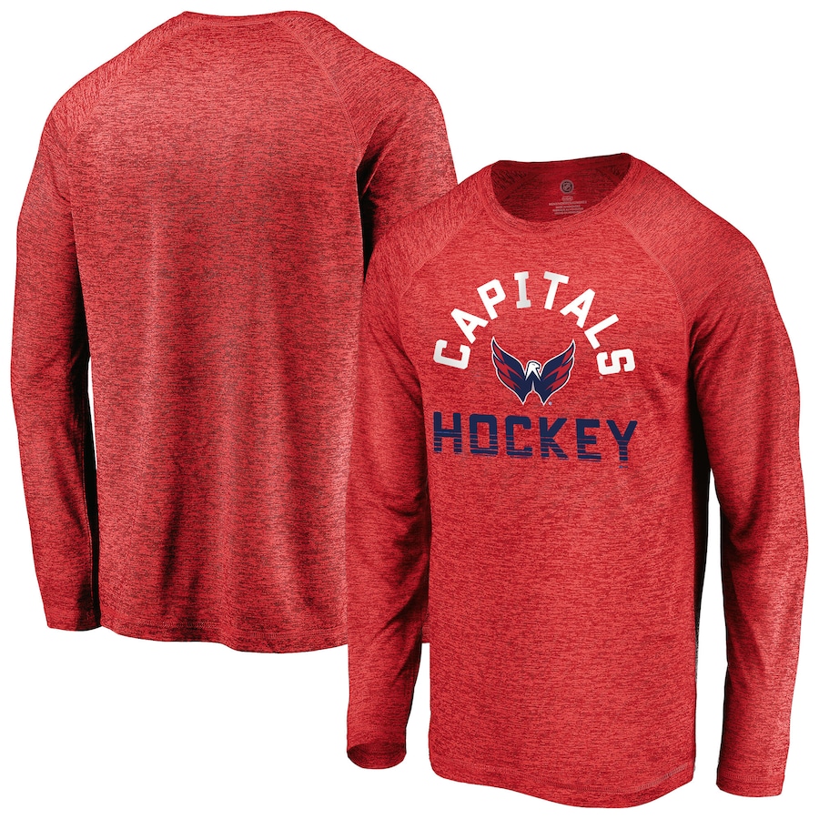 Men's Washington Capitals Fanatics Athletic Red Iconic Striated Breezer Raglan Long Sleeve T-Shirt - ujerseystore