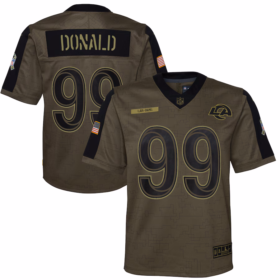 Youth Los Angeles Rams Aaron Donald Nike Olive 2021 Salute To Service Game Jersey - ujerseystore