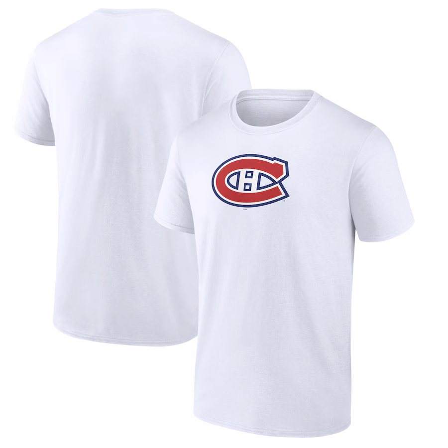 Men's Montreal Canadiens White Team Primary Logo Graphic T-Shirt - ujerseystore
