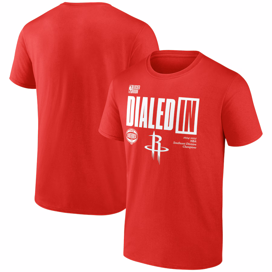 Men's Houston Rockets  Fanatics Athletic Red 2025 Southwest Division Champions Locker Room T-Shirt - ujerseystore