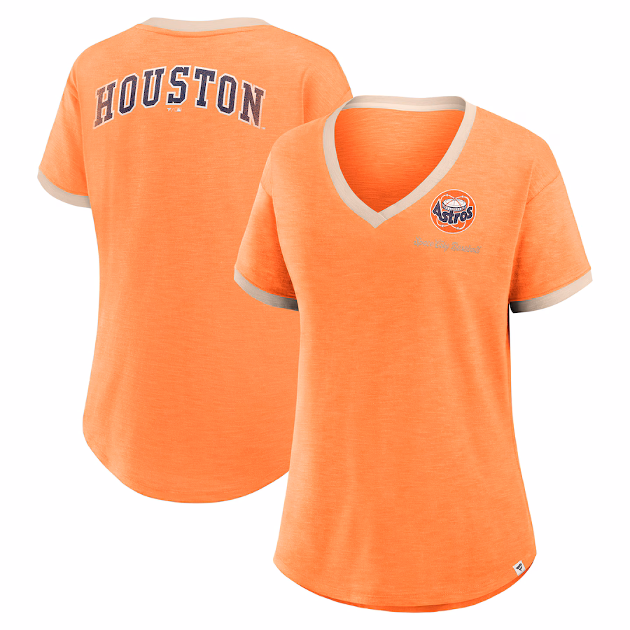Women's Houston Astros Fanatics Orange Binge Worthy Stadium Slub V-Neck T-Shirt - ujerseystore
