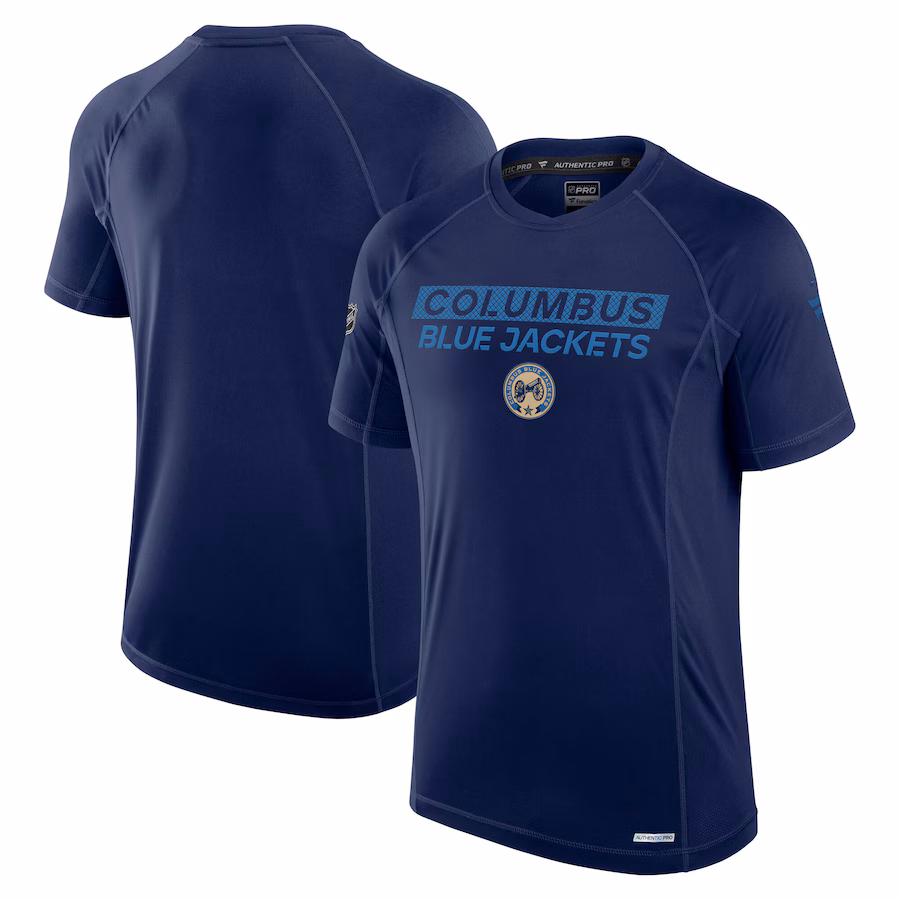 Men's Columbus Blue Jackets Fanatics Navy Authentic Pro Tech T-Shirt - ujerseystore