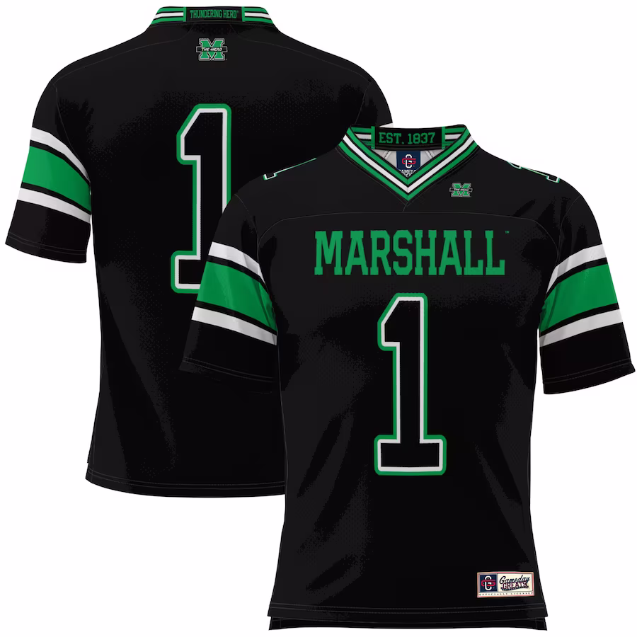 #1 Marshall Thundering Herd GameDay Greats Youth Football Jersey - Black - ujerseystore