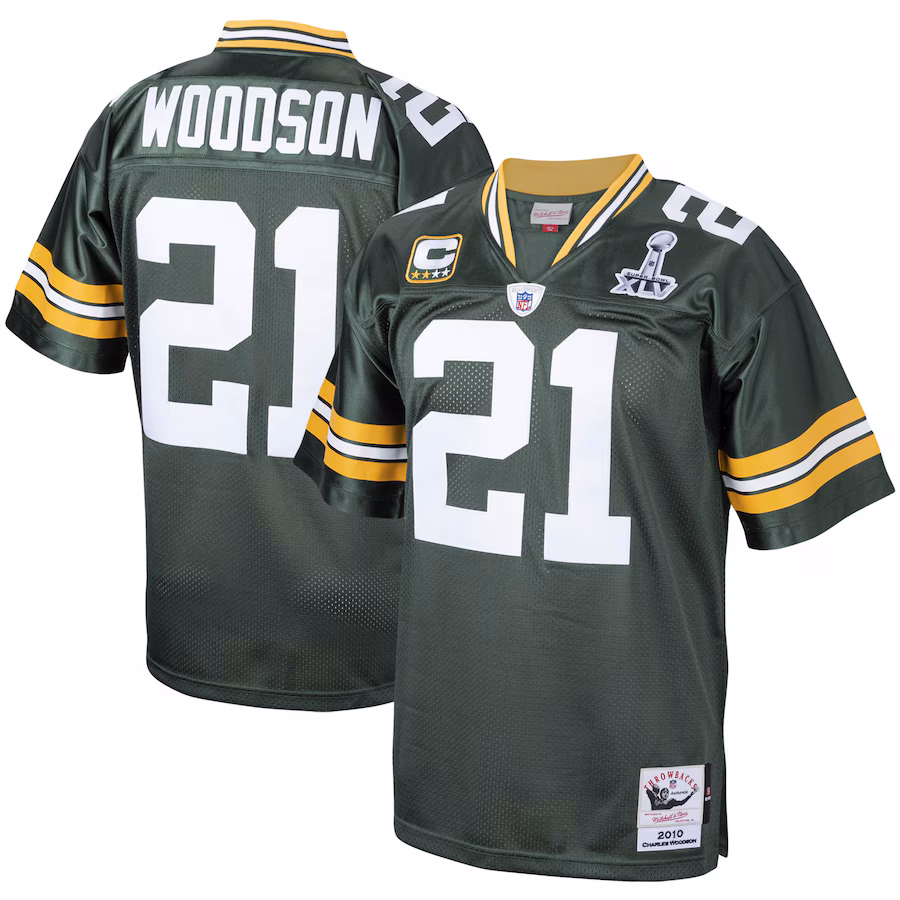 Men's Green Bay Packers 2010 Charles Woodson Mitchell & Ness Green Authentic Throwback Retired Player Jersey - ujerseystore