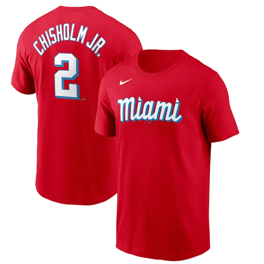 Men's Miami Marlins Jazz Chisholm Nike Red City Connect Name & Number T-Shirt - ujerseystore