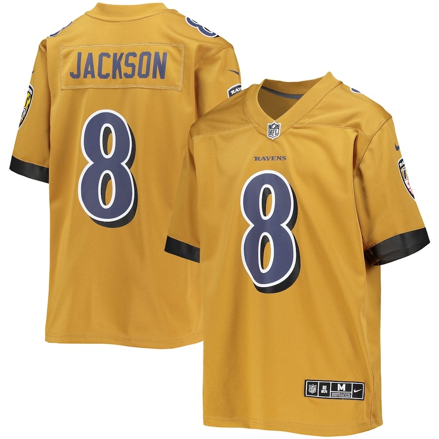 Youth Baltimore Ravens Lamar Jackson Nike Gold Inverted Team Game Jersey - ujerseystore