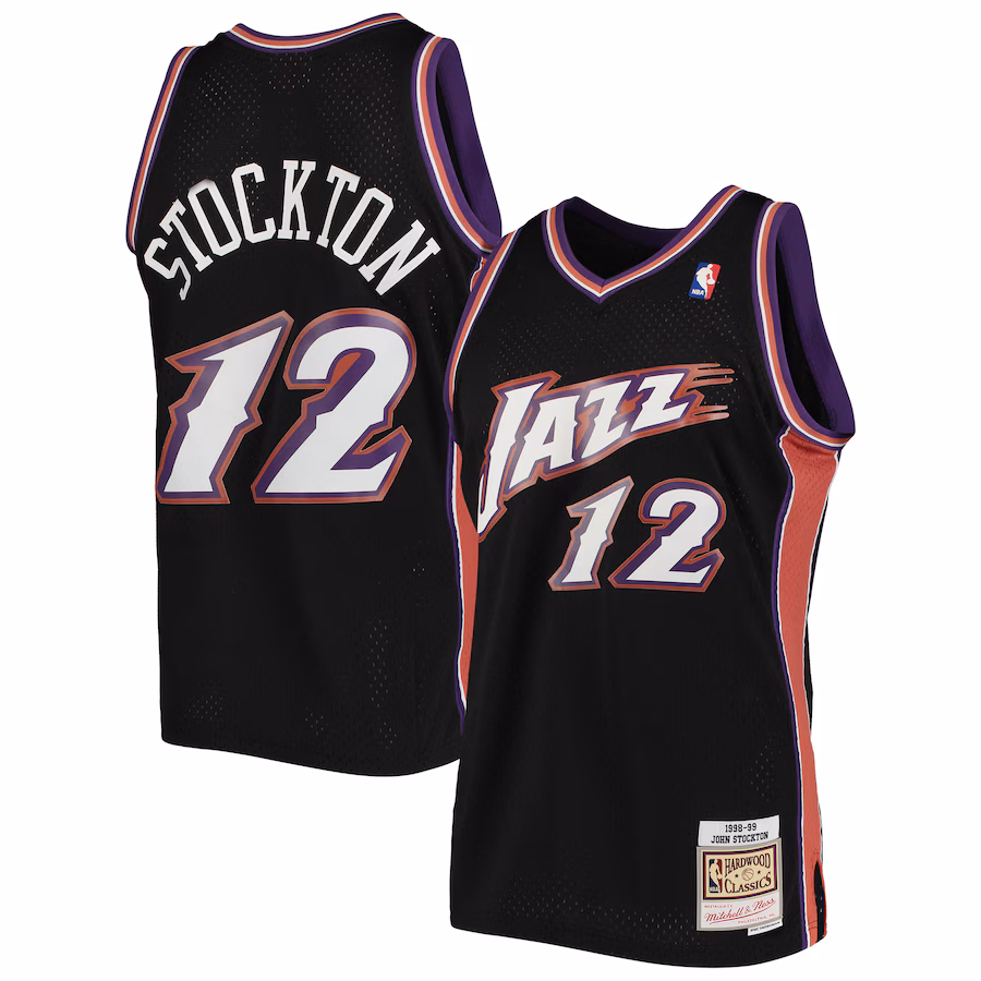 Men's Utah Jazz John Stockton Mitchell & Ness Black 1998/99 Hardwood Classics Swingman Jersey - ujerseystore