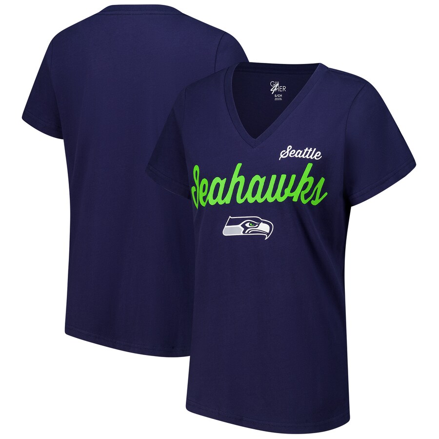 Women's Seattle Seahawks G-III 4Her by Carl Banks College Navy Post Season V-Neck T-Shirt - ujerseystore