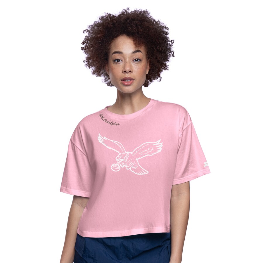 Women's Philadelphia Eagles  Starter Pink Play the Ball Boxy Cropped T-Shirt - ujerseystore