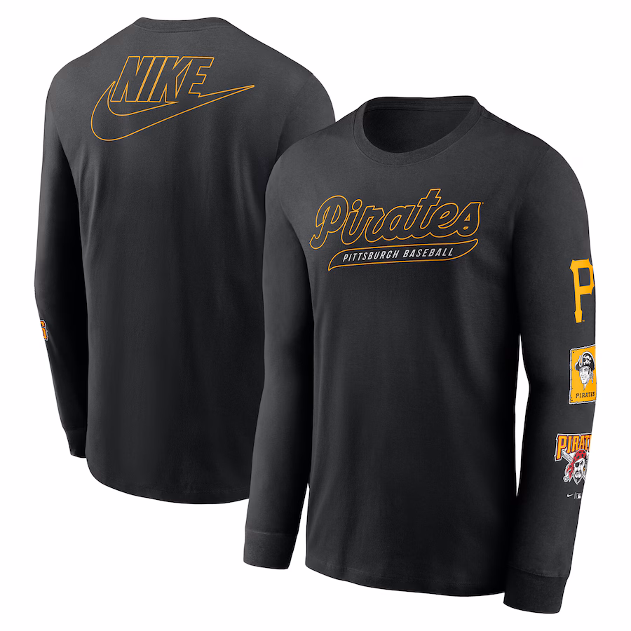 Men's Pittsburgh Pirates Nike Black Cooperstown Collection Knockout Long Sleeve T-Shirt - ujerseystore
