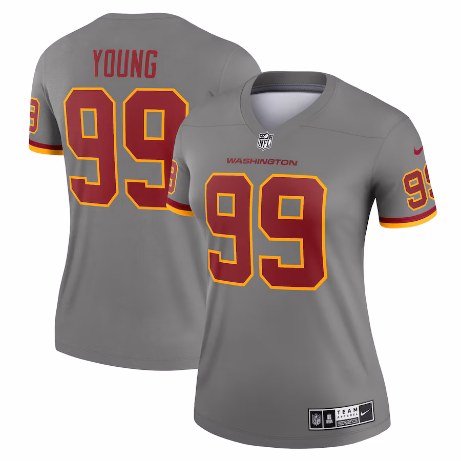 Women's Washington Football Team Chase Young Nike Gray Inverted Legend Player Performance Top - ujerseystore