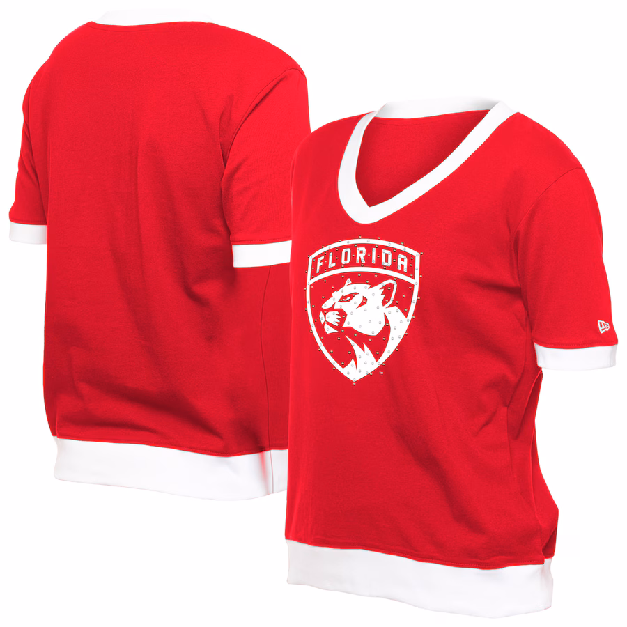 Women's Florida Panthers New Era Red Game Day Rhinestuds T-Shirt - ujerseystore