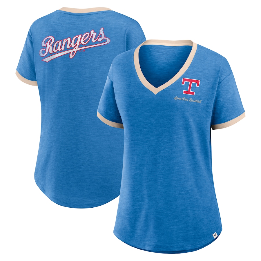 Women's Texas Rangers Fanatics Royal Binge Worthy Stadium Slub V-Neck T-Shirt - ujerseystore