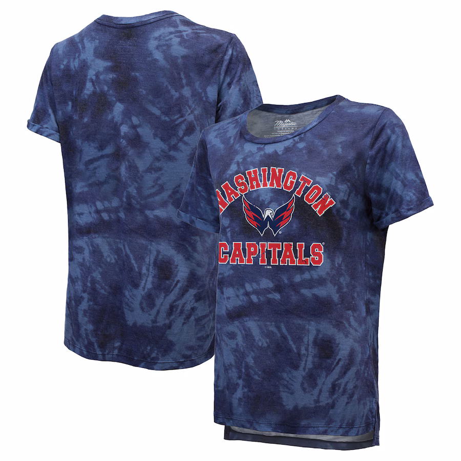 Women's Washington Capitals Majestic Threads Boyfriend Navy Tie-Dye Tri-Blend T-Shirt - ujerseystore
