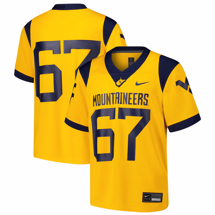Youth Nike #67 Gold West Virginia Mountaineers Alternate Game Jersey - ujerseystore