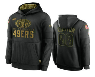 Men's San Francisco 49ers Custom Black 2020 Salute To Service Sideline Performance Pullover Hoodie - ujerseystore