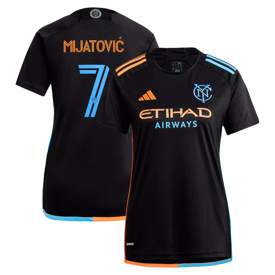 Women's New York City FC Jovan Mijatović adidas Black 2024 24/7 Kit Replica Player Jersey - ujerseystore