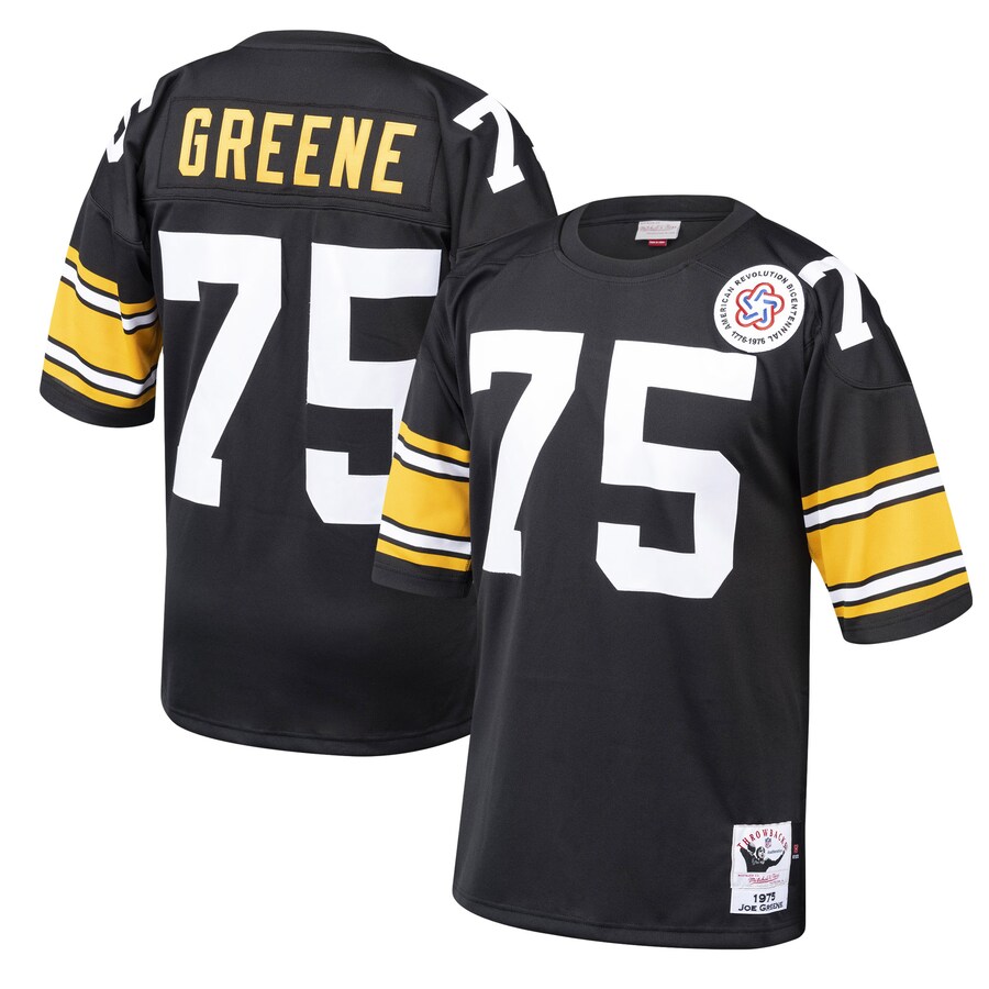 Men's Pittsburgh Steelers 1975 Joe Greene Mitchell & Ness Black Authentic Throwback Retired Player Jersey - ujerseystore