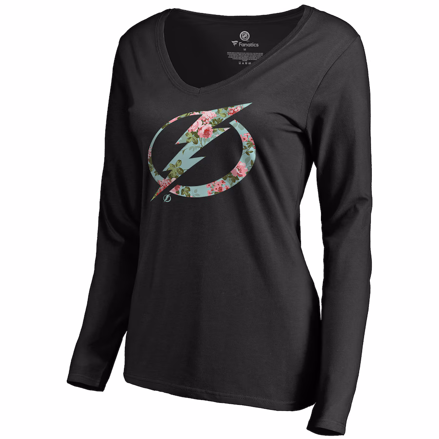 Women's Tampa Bay Lightning Black Lovely Long Sleeve V-Neck T-Shirt - ujerseystore
