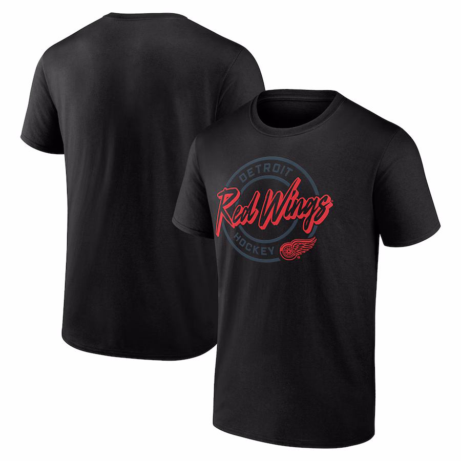 Men's Detroit Red Wings Black Color Block Puck T-Shirt - ujerseystore
