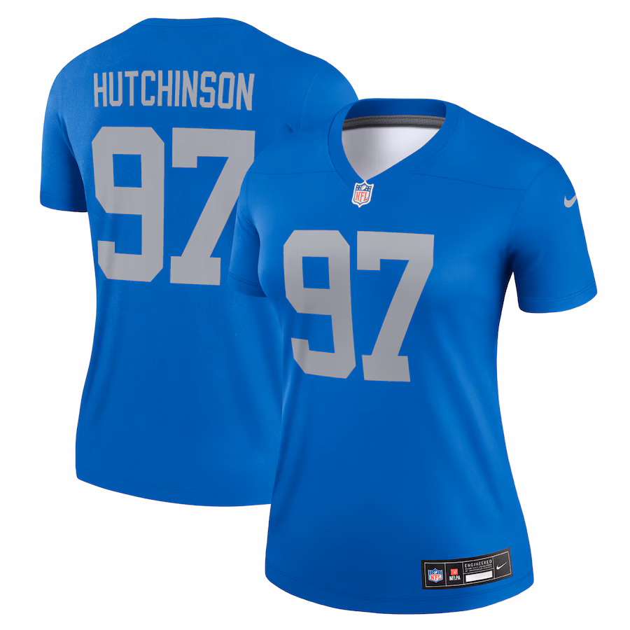 Women's Detroit Lions Aidan Hutchinson Nike Blue Alternate Legend Player Performance Top - ujerseystore