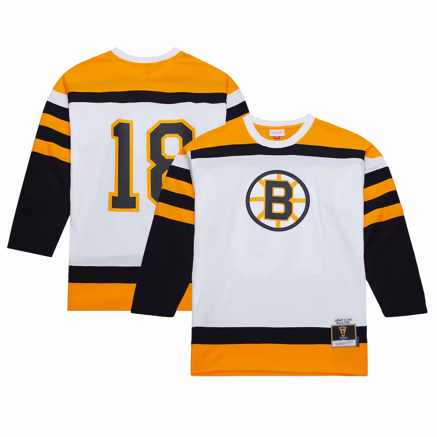 Men's Boston Bruins Willie O'Ree Mitchell & Ness White 1958 Blue Line Player Jersey - ujerseystore
