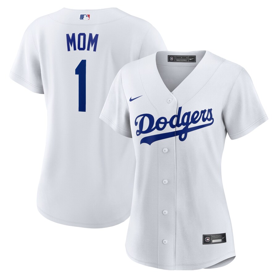Women's Los Angeles Dodgers Nike White #1 Mom Home Replica Jersey - ujerseystore