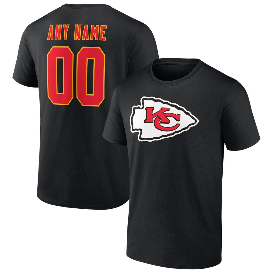 Men's Kansas City Chiefs Black Team Authentic Logo Personalized Name & Number T-Shirt - ujerseystore