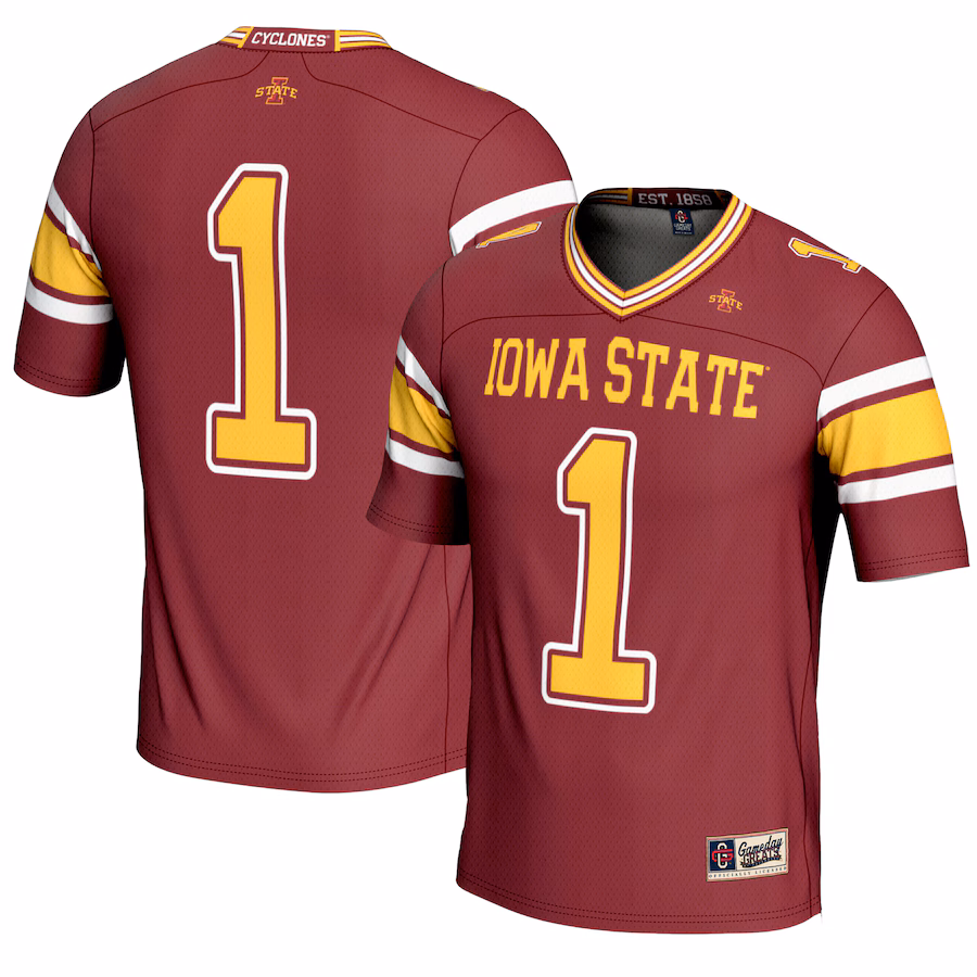 Men's GameDay Greats #1 Cardinal Iowa State Cyclones Endzone Football Jersey - ujerseystore