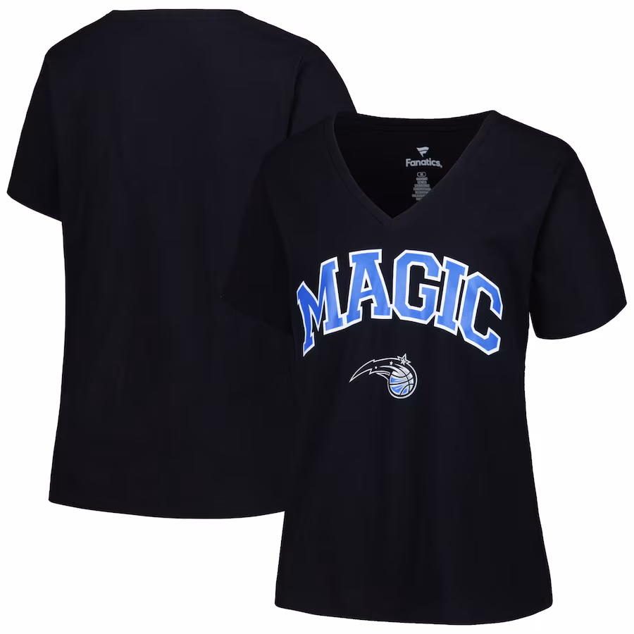 Women's Orlando Magic Profile Black Plus Size Arch Over Logo V-Neck T-Shirt - ujerseystore