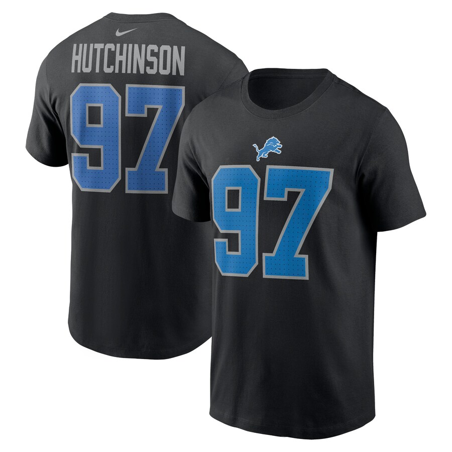 Men's Detroit Lions Aidan Hutchinson Nike Black Player Name & Number T-Shirt - ujerseystore