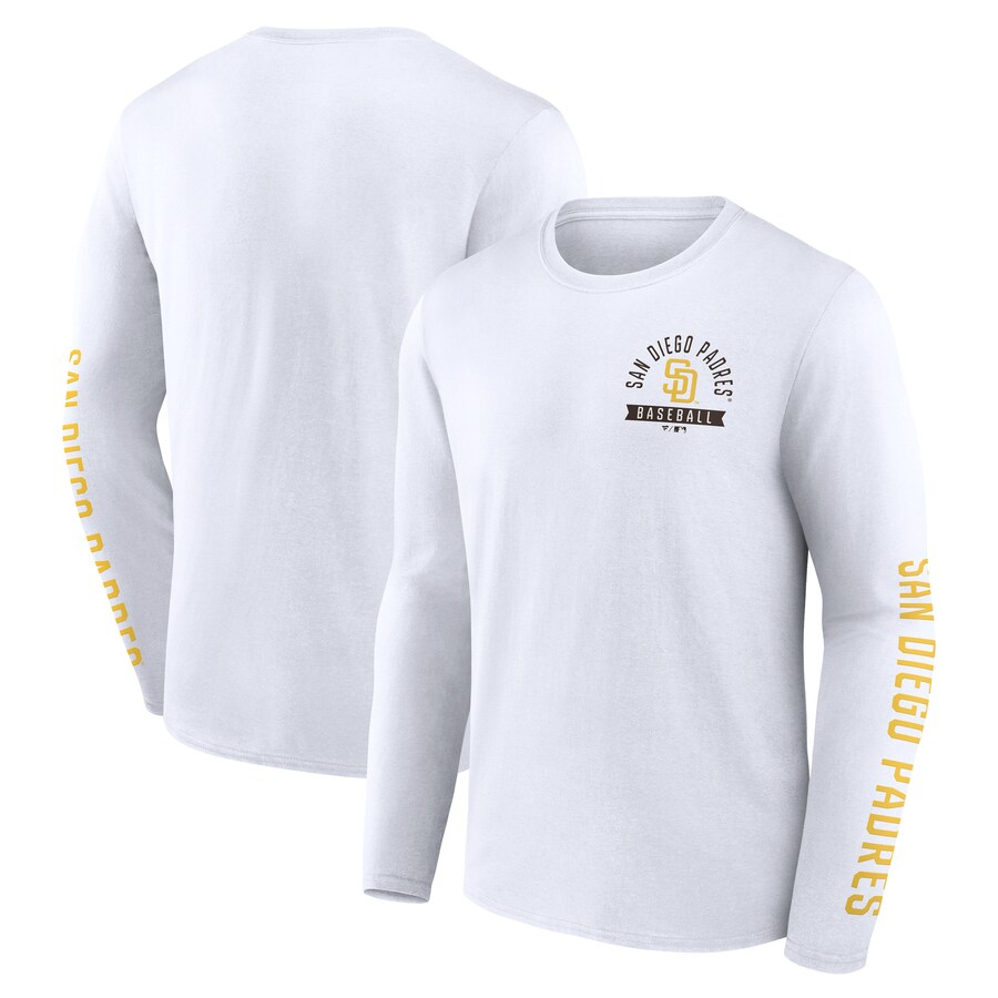 Men's San Diego Padres Fanatics White Press Box Long Sleeve T-Shirt - ujerseystore