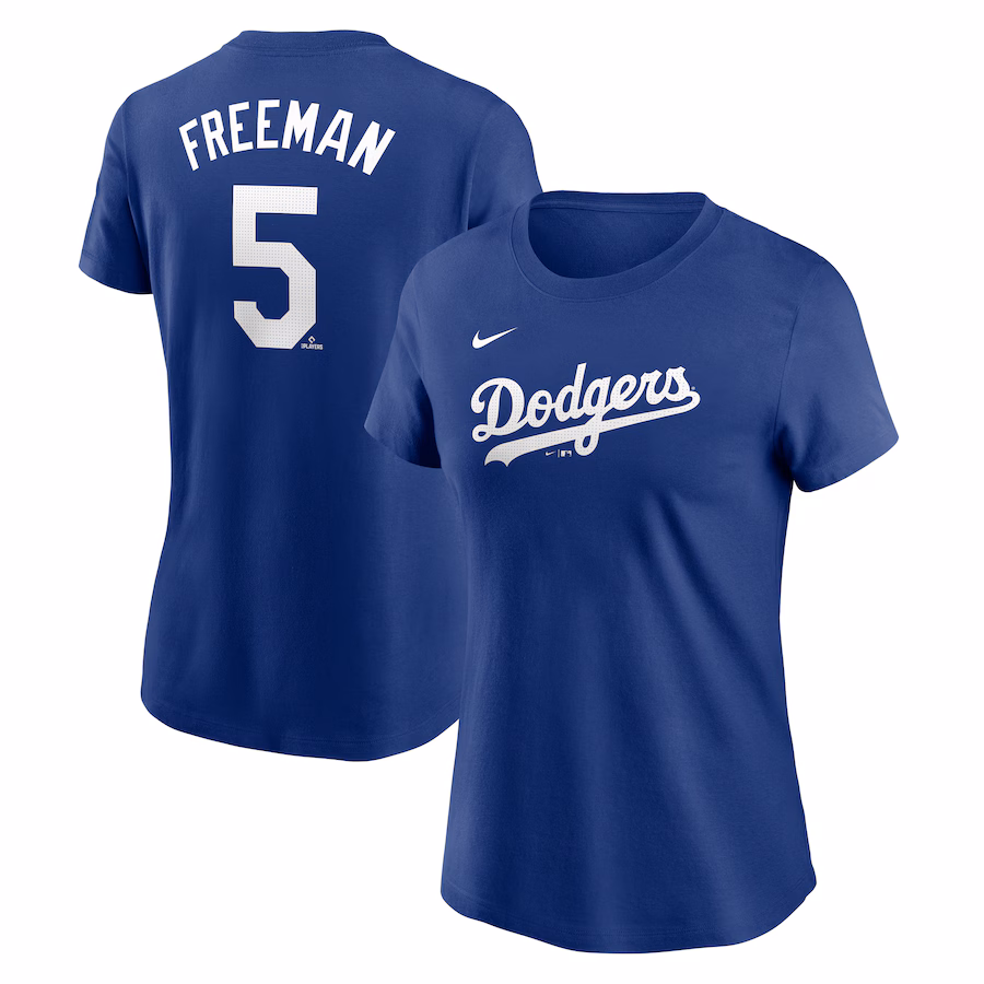Women's Los Angeles Dodgers Freddie Freeman Nike Royal Fuse Name & Number T-Shirt - ujerseystore