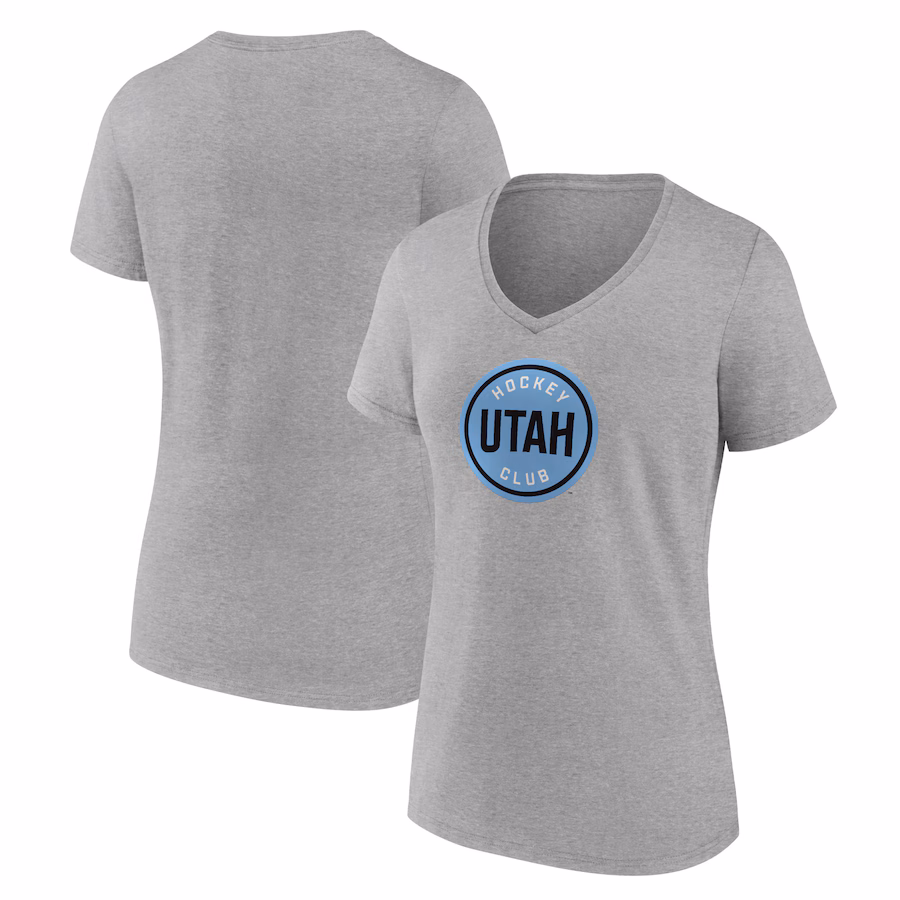 Women's Utah Hockey Club Fanatics Heather Gray Draft Logo V-Neck T-Shirt - ujerseystore