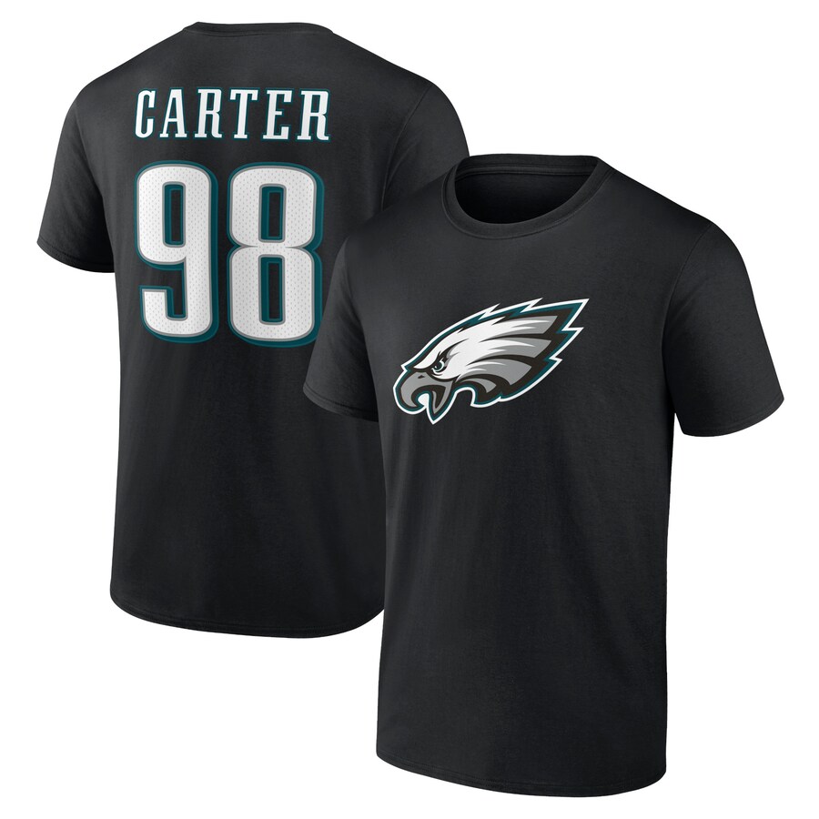 Men's Philadelphia Eagles Jalen Carter Black Icon Player Name & Number T-Shirt - ujerseystore