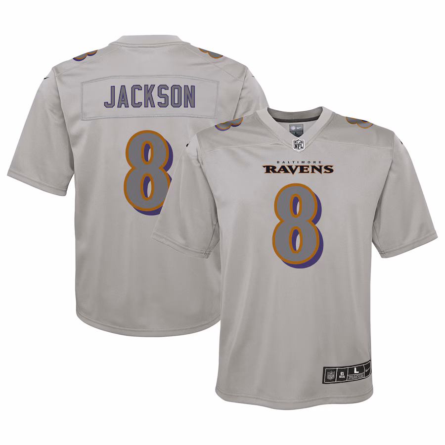 Youth Baltimore Ravens Lamar Jackson Nike Gray Atmosphere Fashion Game Jersey - ujerseystore