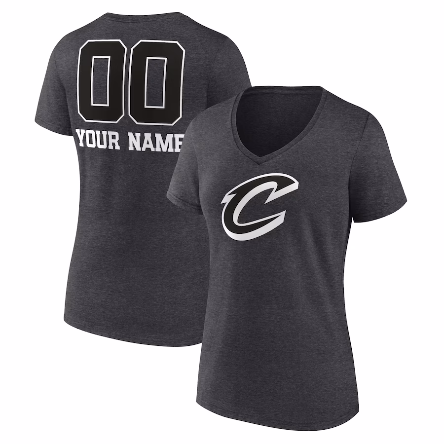 Women's Cleveland Cavaliers Charcoal Personalized Name & Number Monochrome V-Neck T-Shirt - ujerseystore