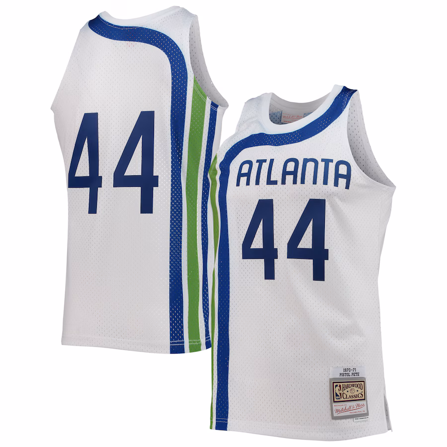 Men's Atlanta Hawks Pete Maravich Mitchell & Ness White 1970/71 Hardwood Classics Swingman Jersey - ujerseystore
