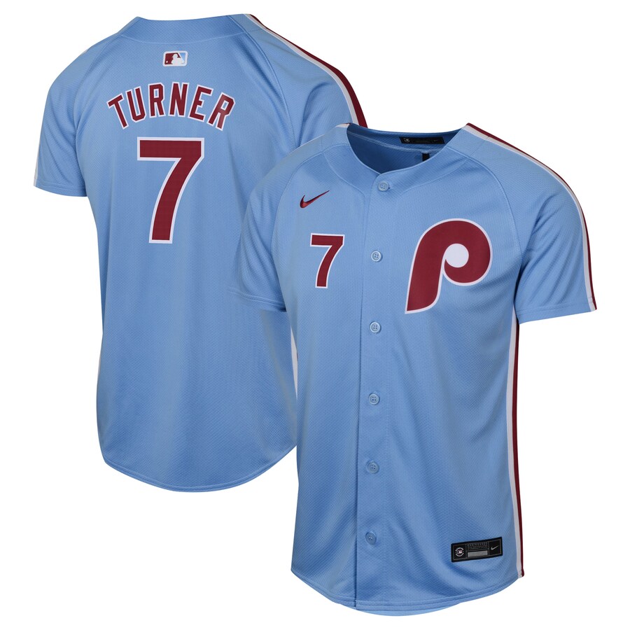 Youth Philadelphia Phillies Trea Turner Nike Light Blue Alternate Limited Player Jersey - ujerseystore