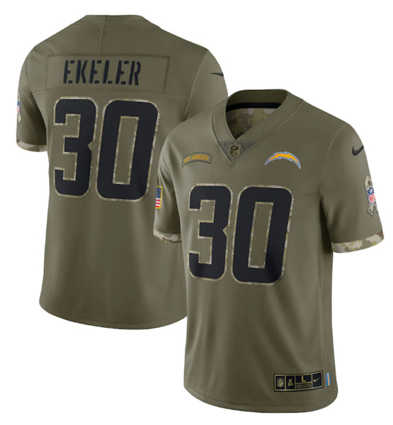 Men's Los Angeles Chargers #30 Austin Ekeler 2022 Olive Salute To Service Limited Stitched Jersey - ujerseystore