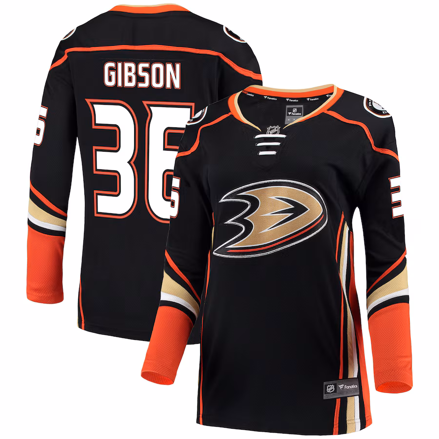 Women's Anaheim Ducks John Gibson Fanatics Black Breakaway Jersey - ujerseystore
