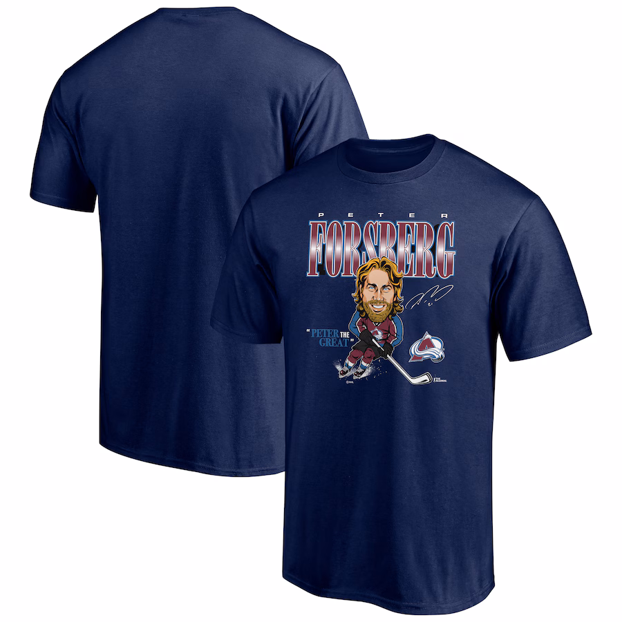 Men's Colorado Avalanche Peter Forsberg Navy Player Caricature T-Shirt - ujerseystore