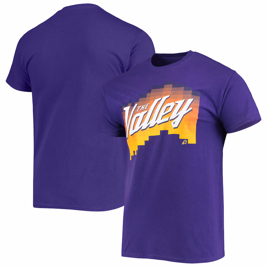 Men's Phoenix Suns Junk Food Purple The Valley Pixel T-Shirt - ujerseystore